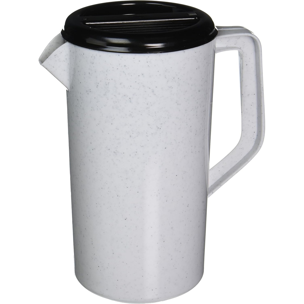 TableCraft 144GRT 2.5 quart granite finish plastic pitcher with black 3-way sanitary lid