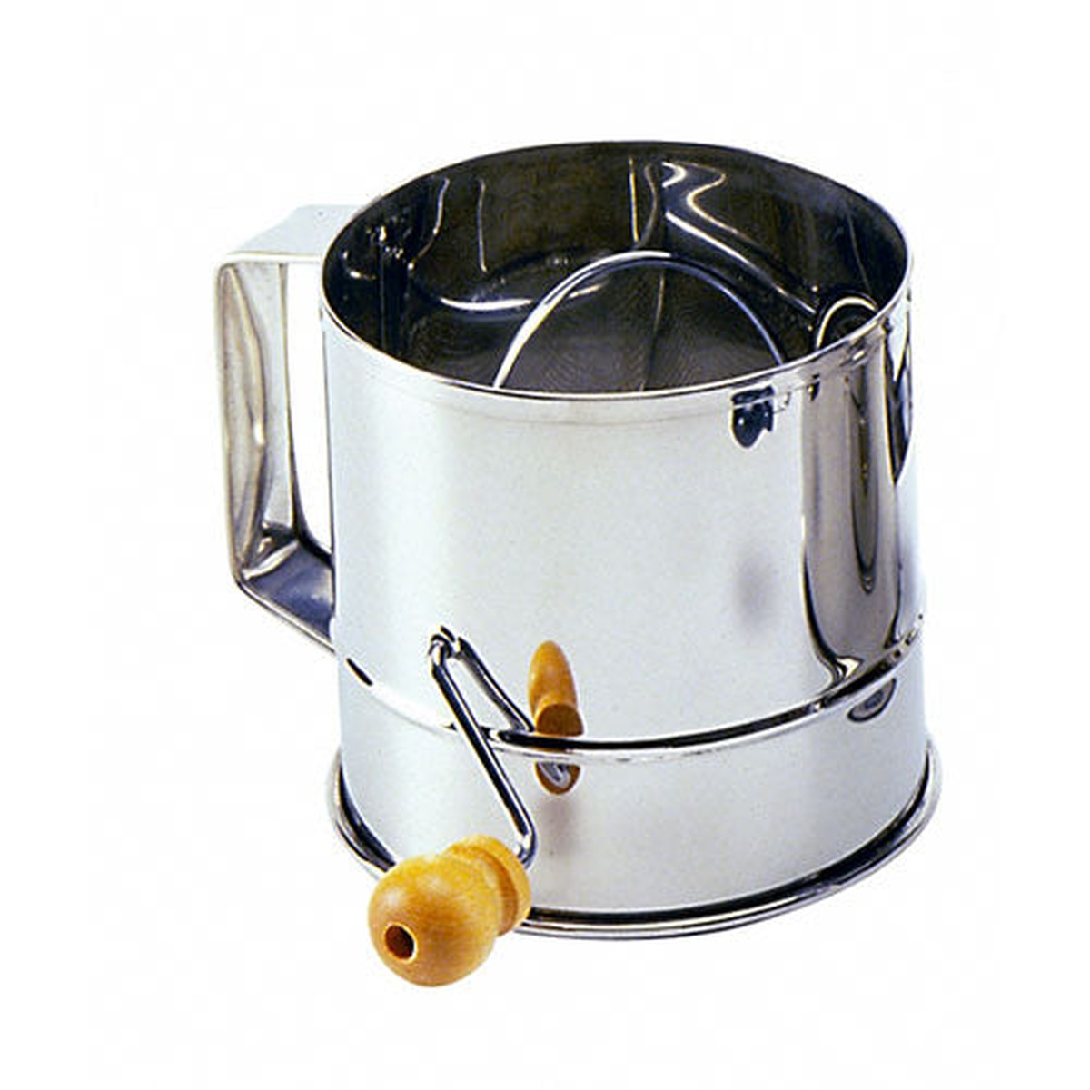 Norpro stainless steel 3-cup flour sifter with wooden rotary crank knob