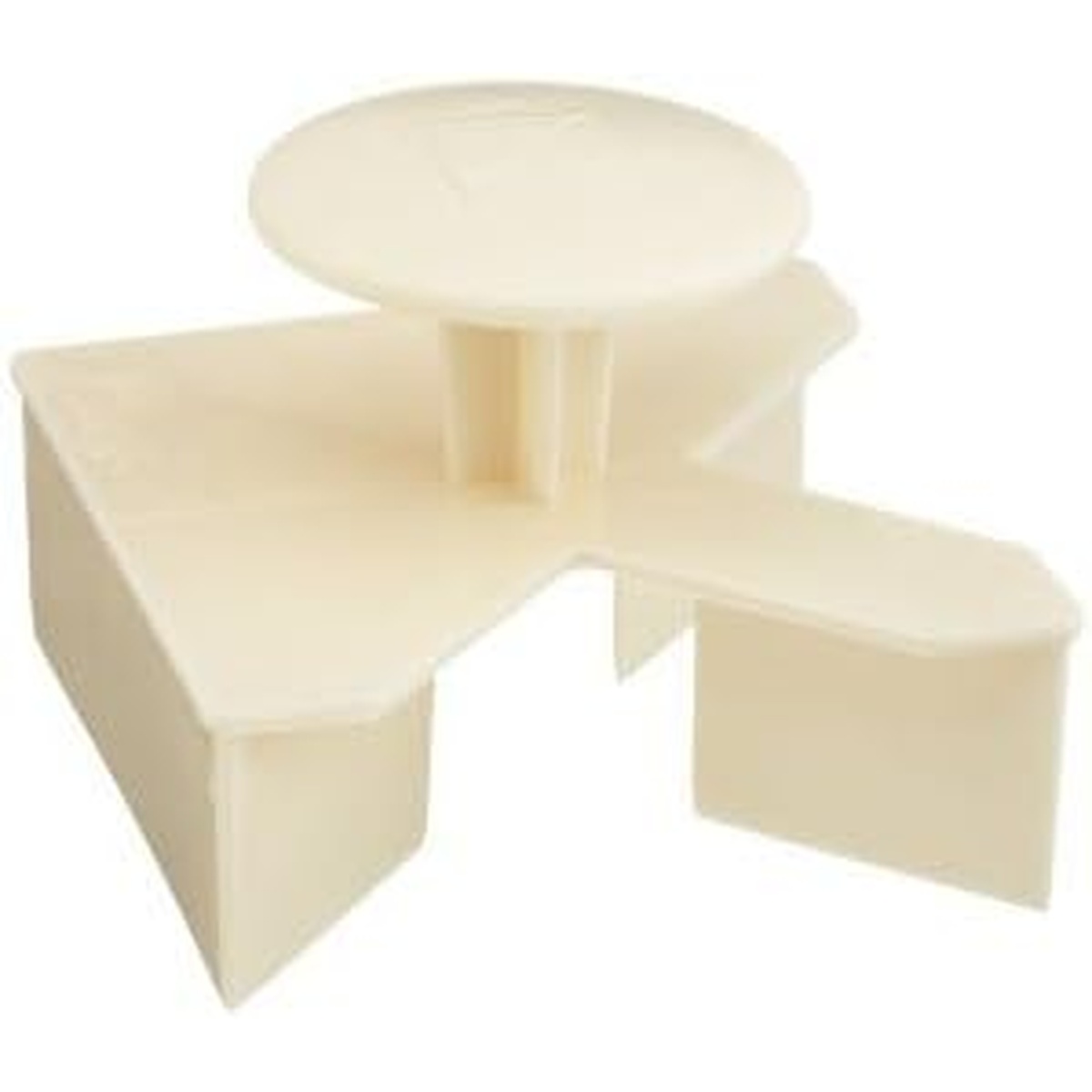 Ateco 1470 pinwheel cookie cutter made of cream-colored plastic with a round knob handle on top and pinwheel-shaped cutting edges