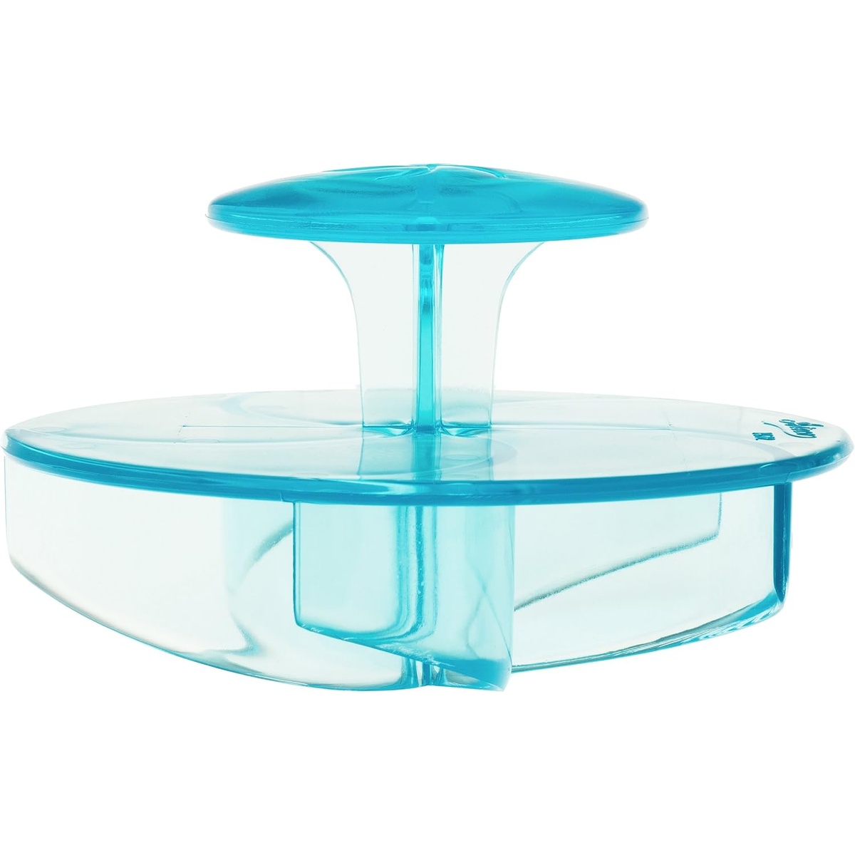 Ateco 1472 teal plastic Kaiser stamp side profile view showing elevated dome handle and circular base