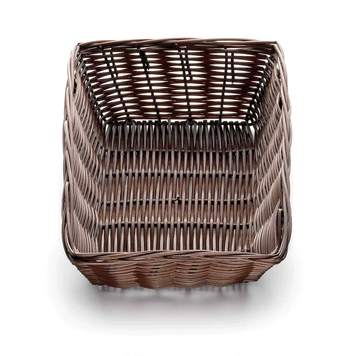Top-down view of the TableCraft 1472 brown rectangular handwoven polypropylene basket