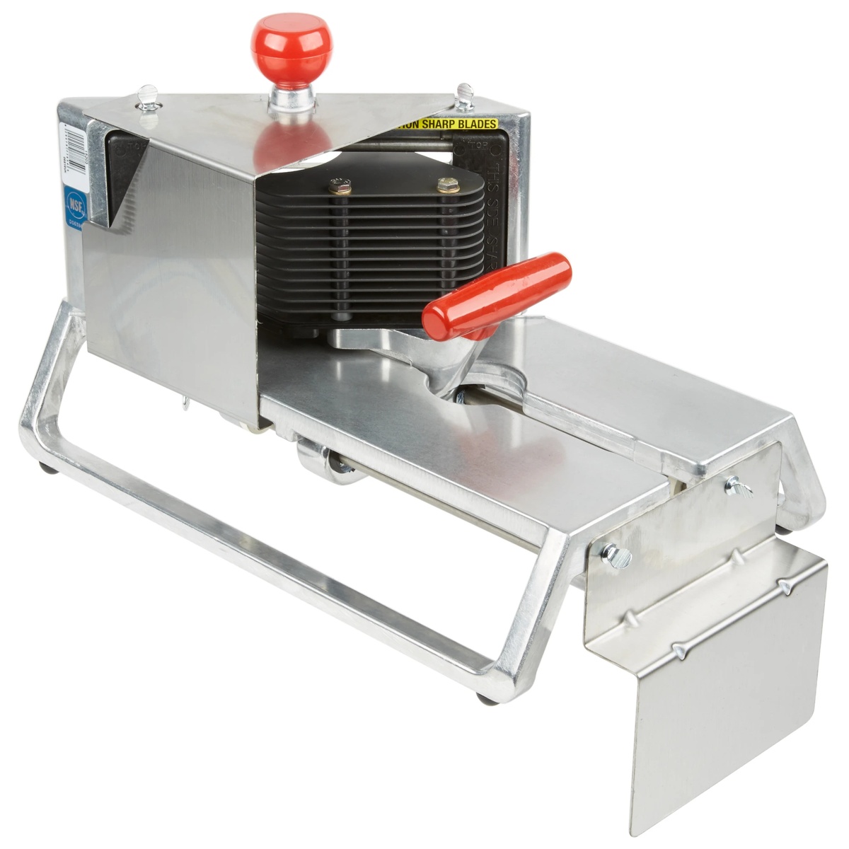 Vollrath InstaSlice 15204 manual fruit and vegetable slicer with red push handle and straight blade assembly