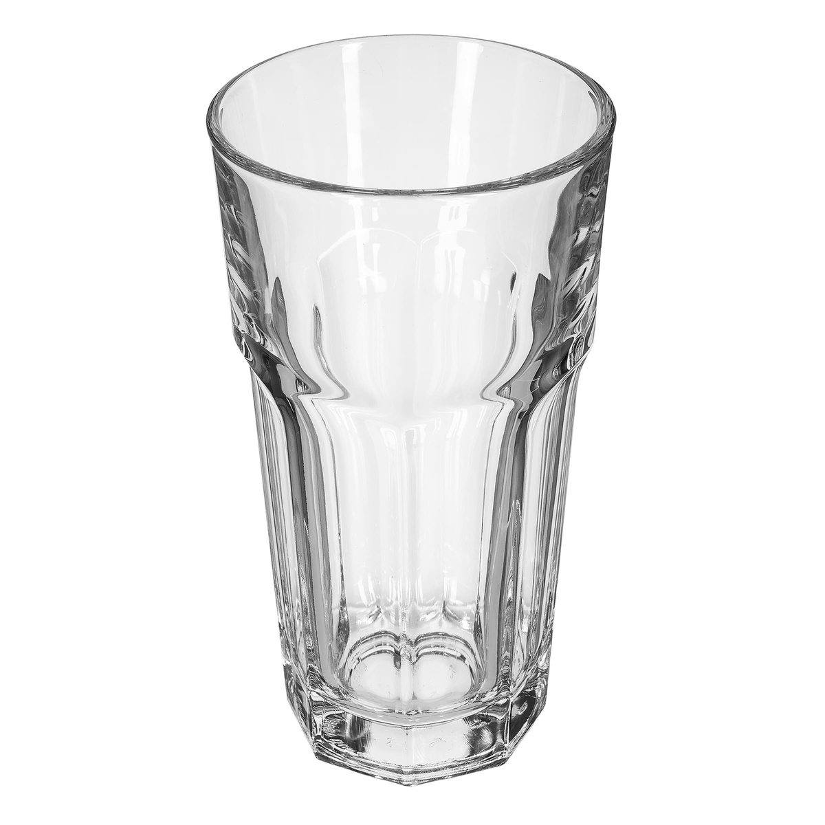 Angled three-quarter view of the Libbey Gibraltar cooler glass showing faceted body