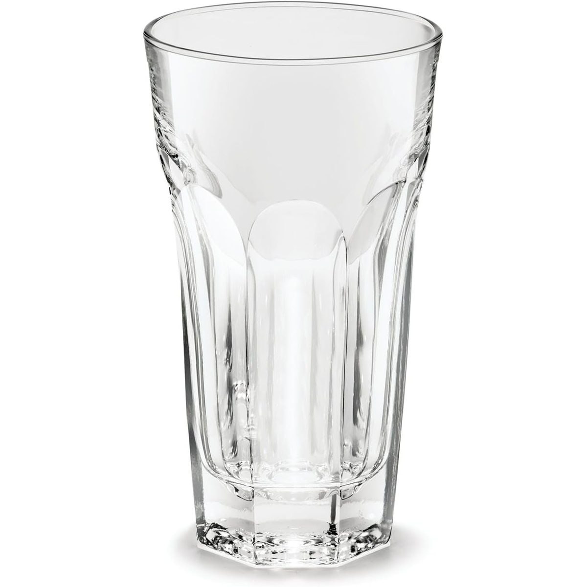 Libbey Gibraltar 12 oz DuraTuff cooler glass showing octagonal faceted body and wide rim