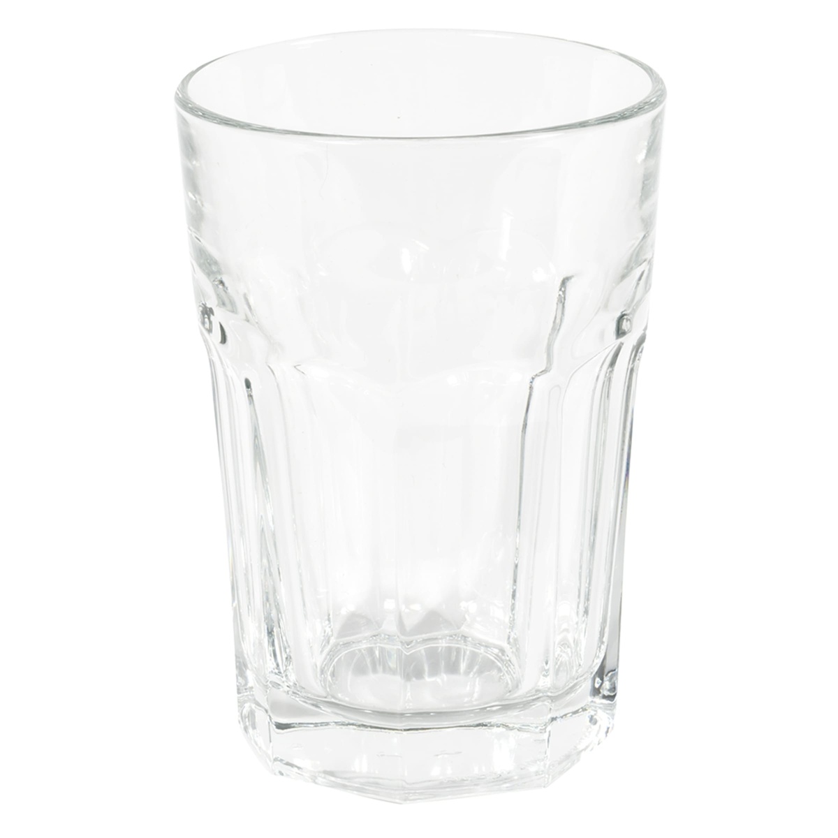 Libbey Gibraltar 15238 beverage glass showing octagonal paneled sides and heavy base
