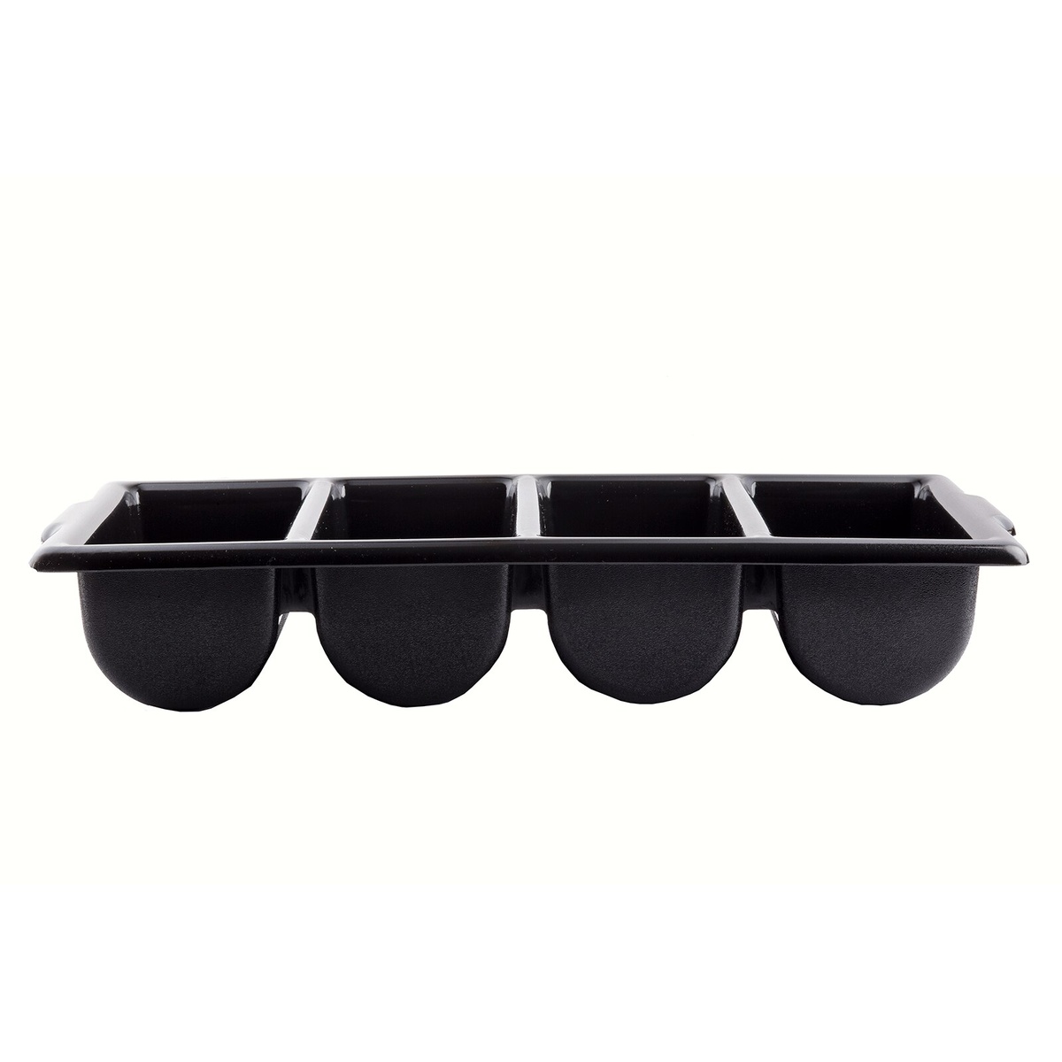 TableCraft 1524B black cutlery bin, front profile view showing compact low-profile form factor
