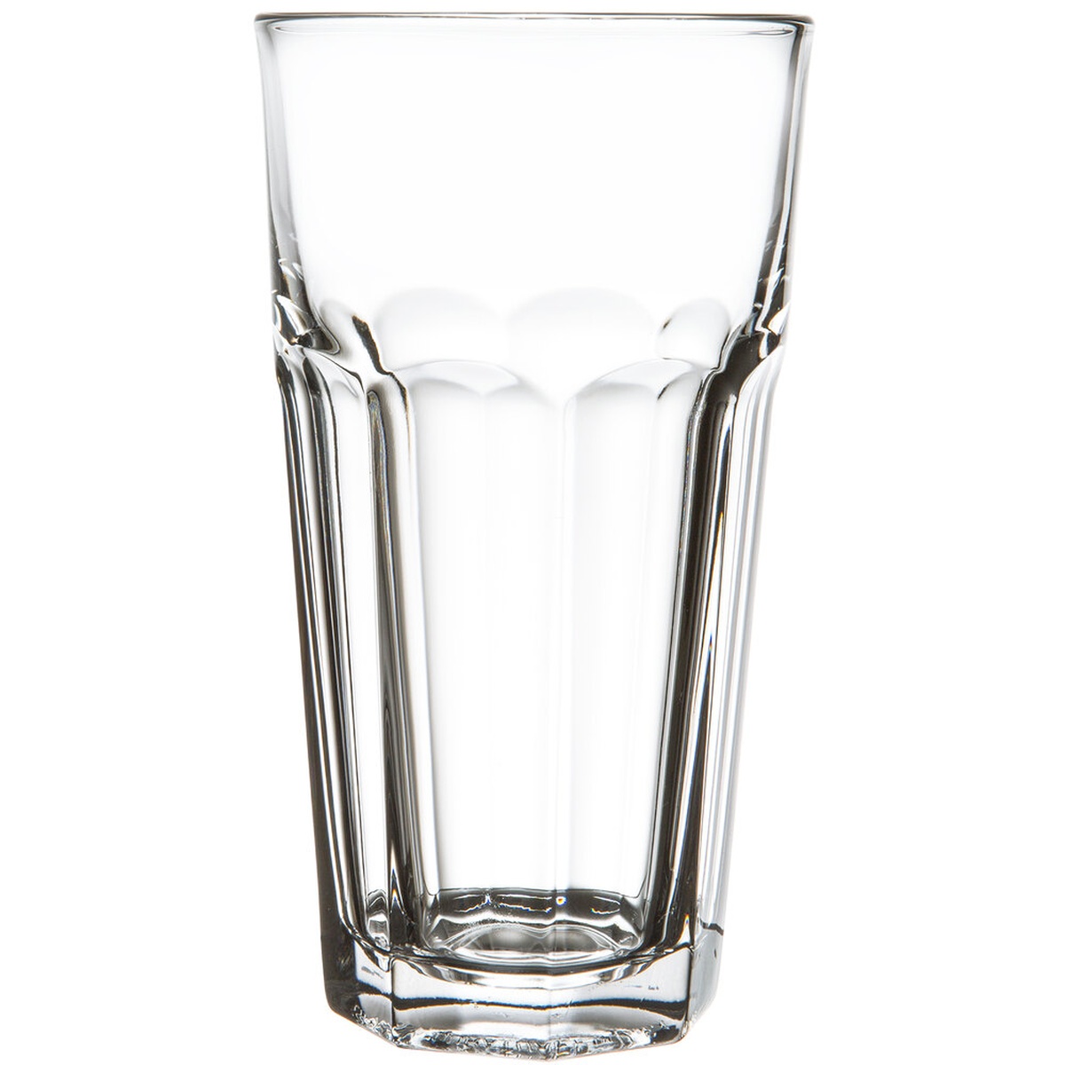 Libbey Gibraltar 22 oz. iced tea glass with vertical paneled ridges and octagonal base on white background