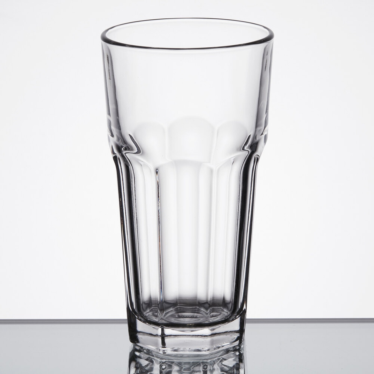 Libbey Gibraltar 16 oz. cooler glass, empty, showing straight-paneled design