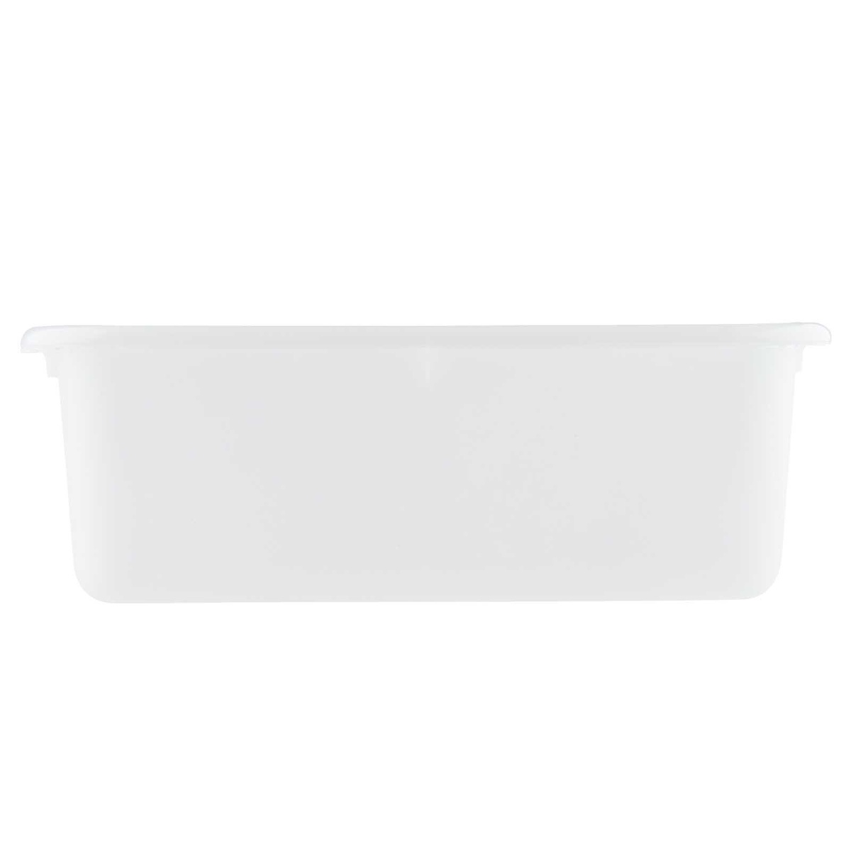 TableCraft 1537W white bus tub, straight-on side profile showing full 7-inch depth