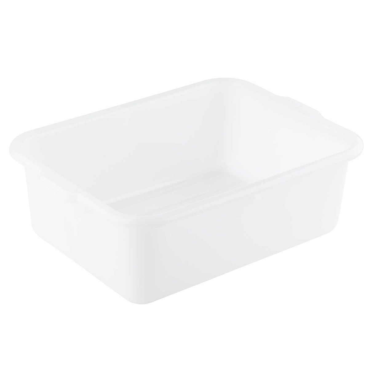 TableCraft 1537W white polyethylene bus tub, angled top view showing interior and reinforced handles