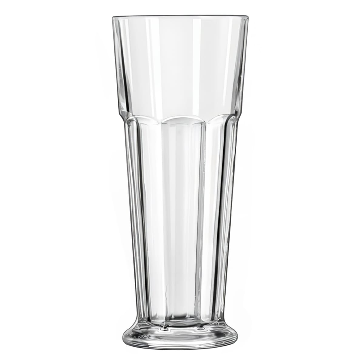 Libbey Gibraltar 15429 clear footed 14 oz pilsner glass with paneled sides on white background