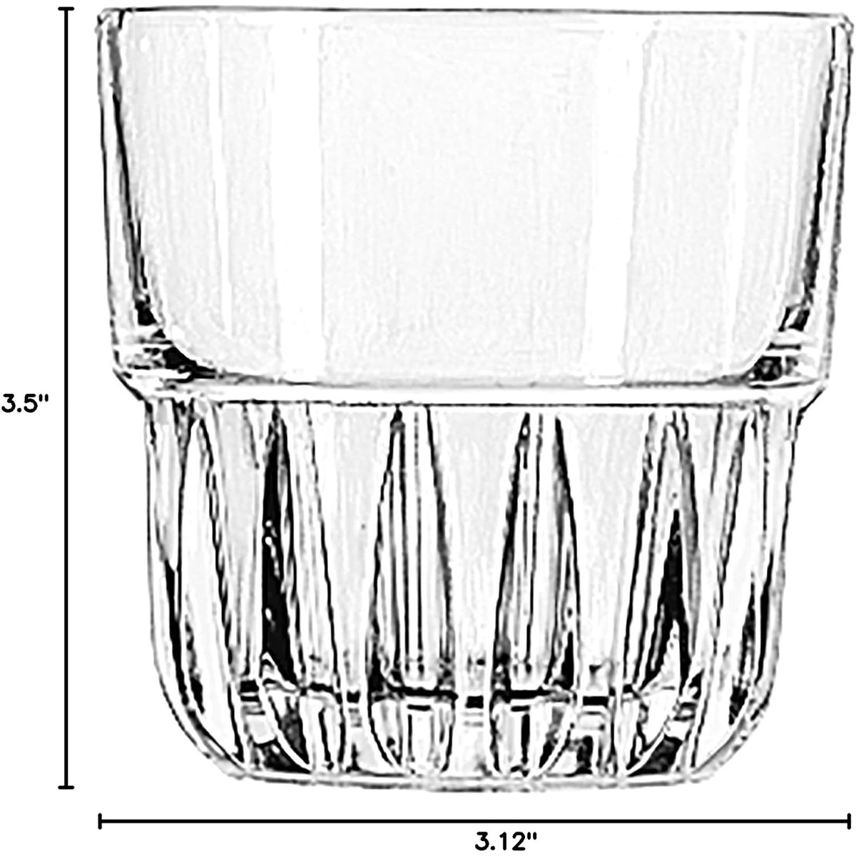 Libbey 15432 Everest rocks glass dimension diagram showing 3.5 inch height and 3.12 inch width