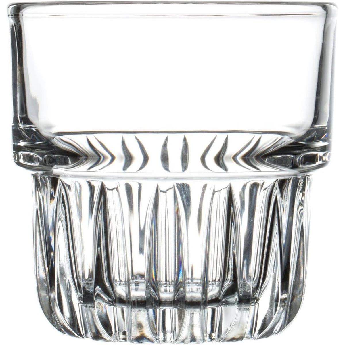Libbey 15432 Everest 7 oz rocks glass front view showing Everest pattern ridges and clear glass body