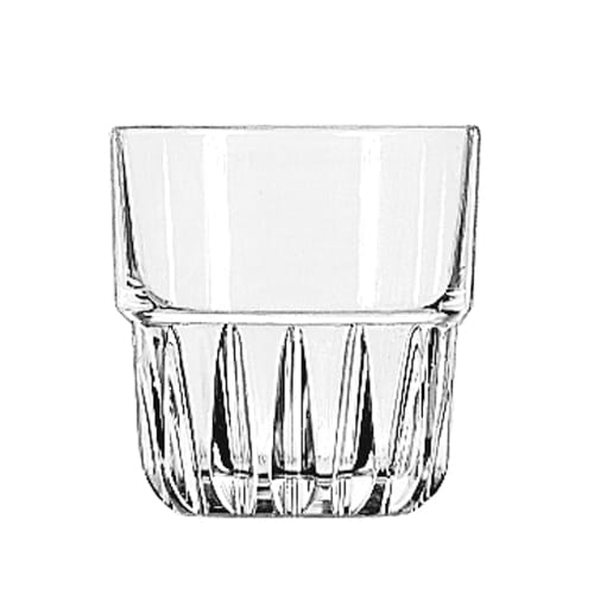 Libbey 15433 Everest 8 oz. clear stackable rocks glass with faceted cut-glass design and ridged base