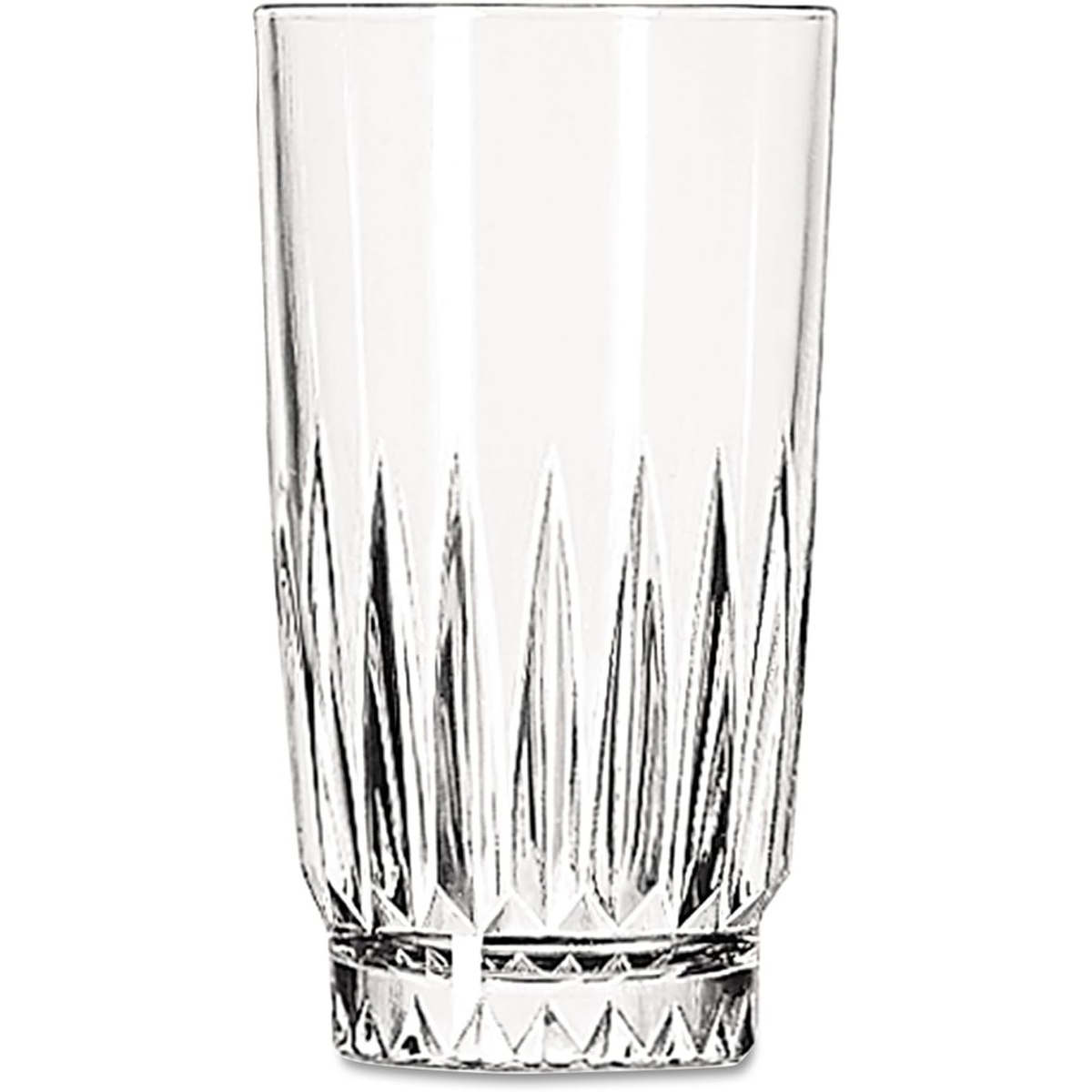 Libbey 15459 Winchester 16 oz clear cooler glass with decorative peaked ridges around the base