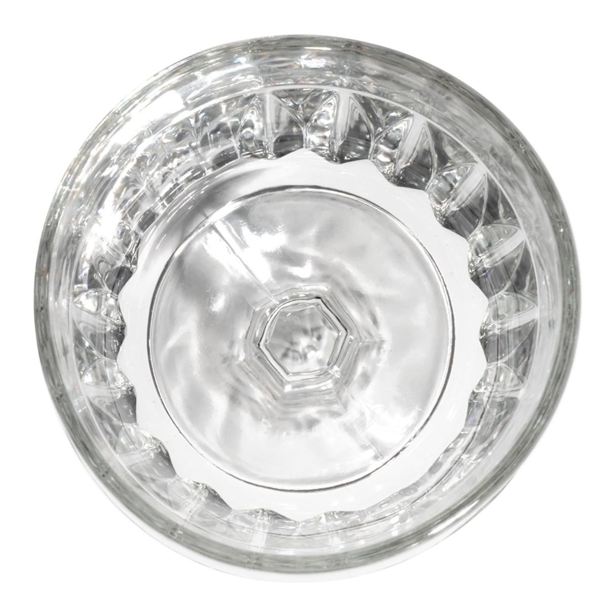 Top-down view of the Libbey Winchester wine glass showing the intricate geometric pattern at the base of the bowl