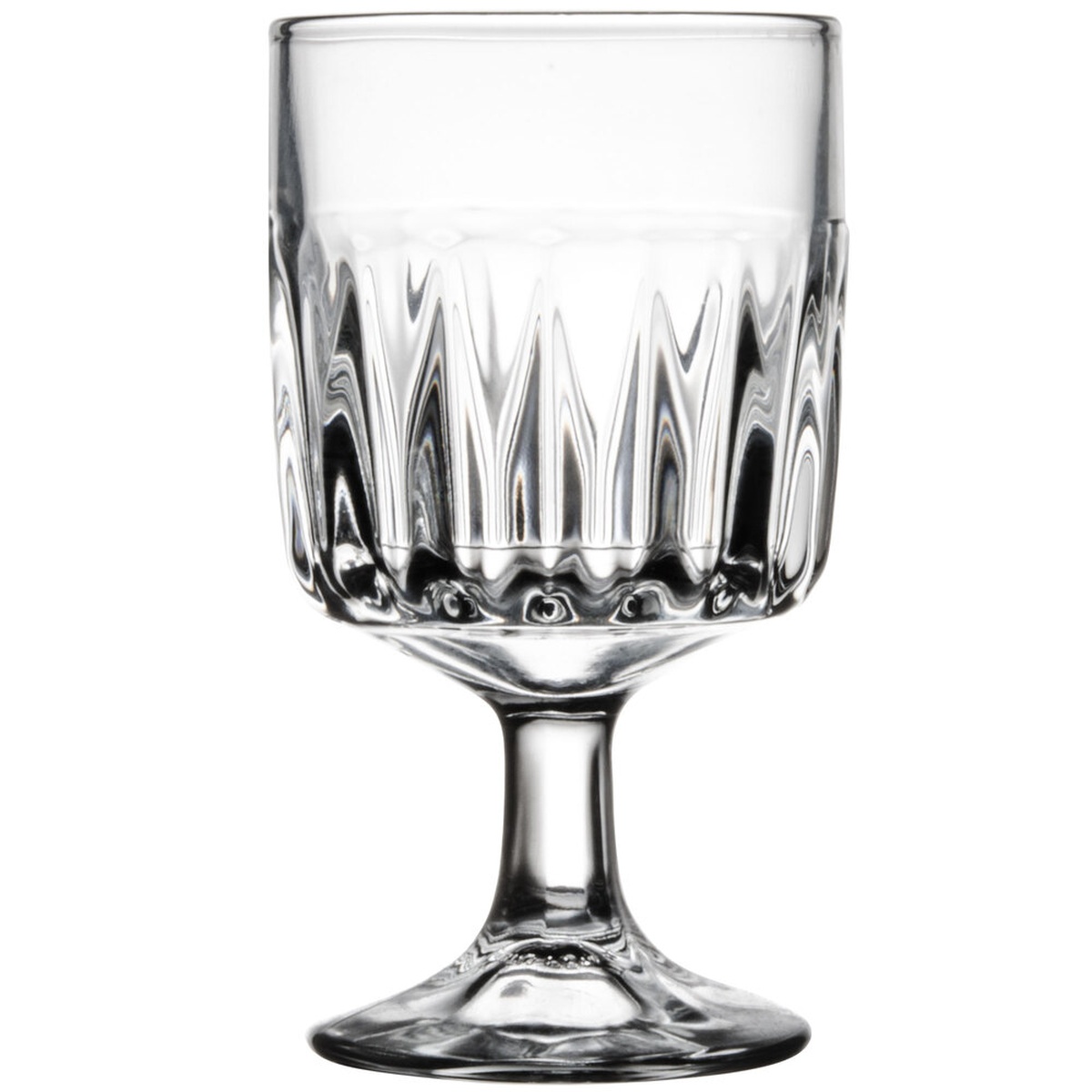 Libbey Winchester 15465 clear glass goblet with textured lower body and thick stem on white background
