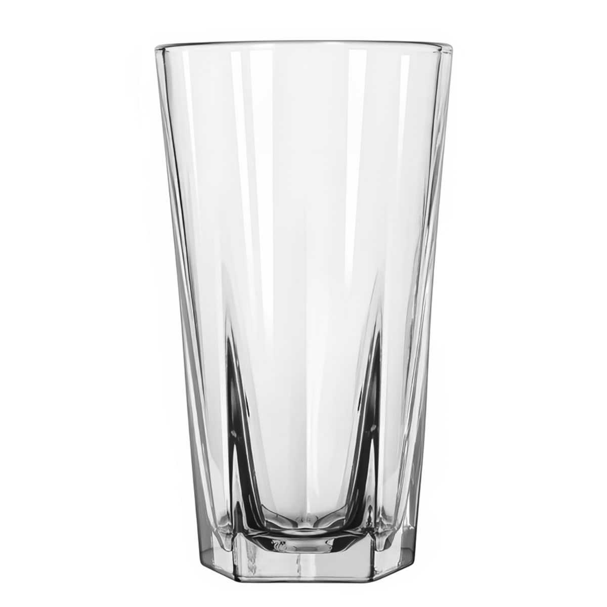 Libbey 15477 Inverness 15.25 oz clear cooler glass with pentagon-shaped base on white background