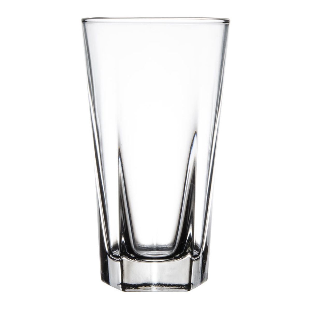 Libbey Inverness 10 oz. clear beverage glass with pentagonal base on white background