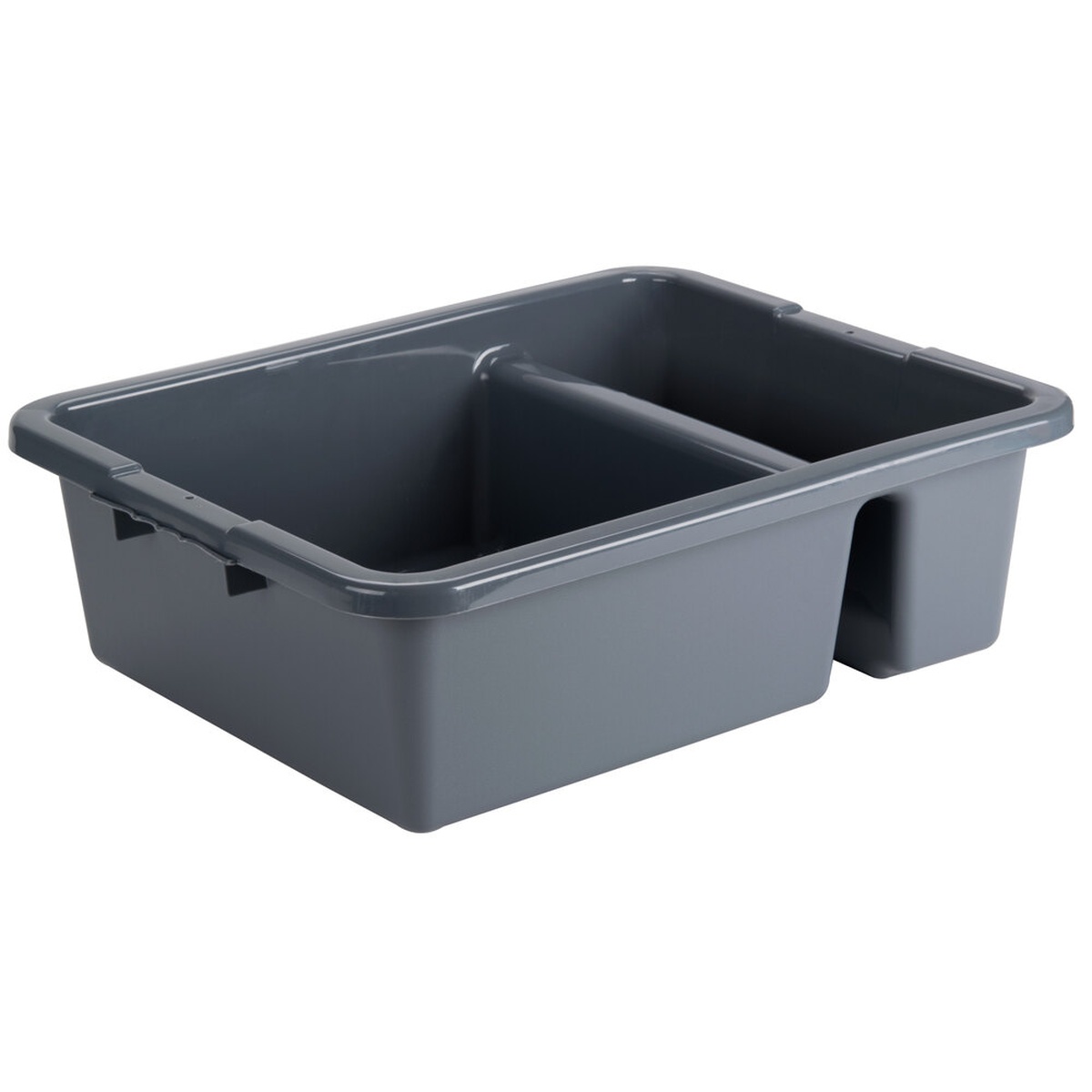 TableCraft 1547G gray heavy-duty divided bus tub with reinforced handles and two interior compartments