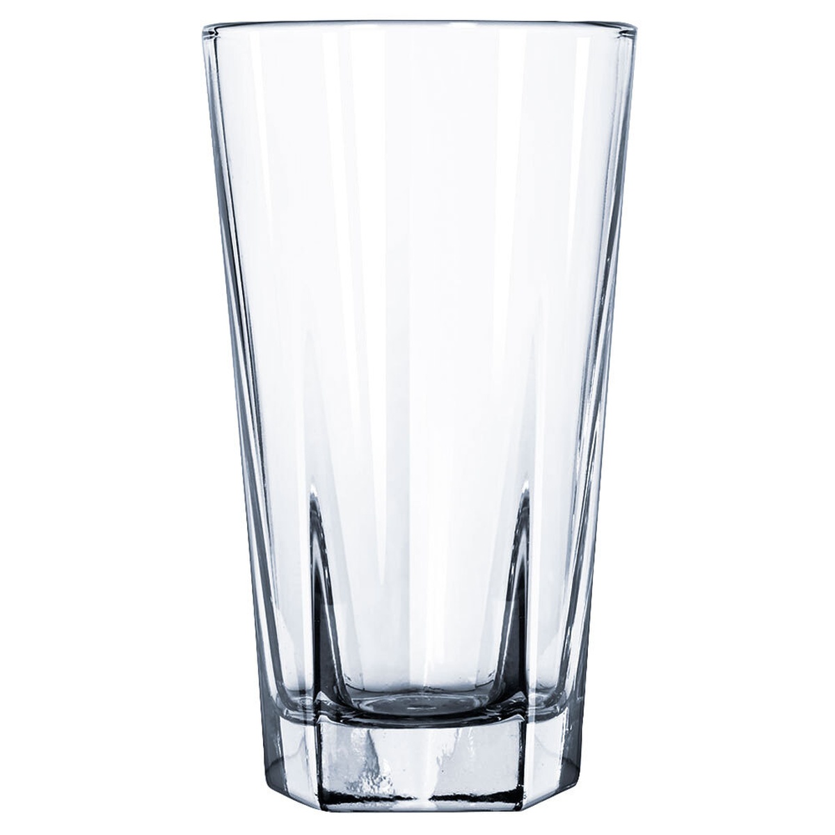 Libbey Inverness 12 oz. beverage glass showing five-sided base and round rim on white background