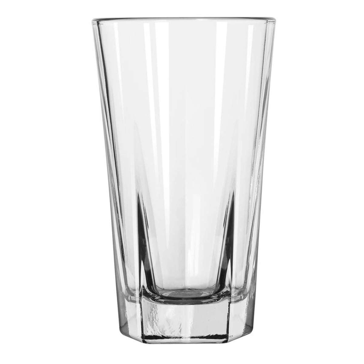 Libbey 15485 Inverness 9 oz clear highball glass with pentagonal base and straight panels on white background