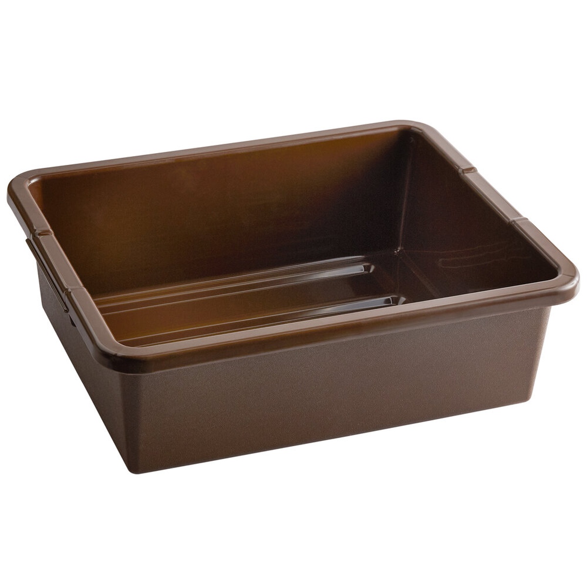 TableCraft 1557BR brown heavy-duty polyethylene bus tub with reinforced handles and pebbled exterior