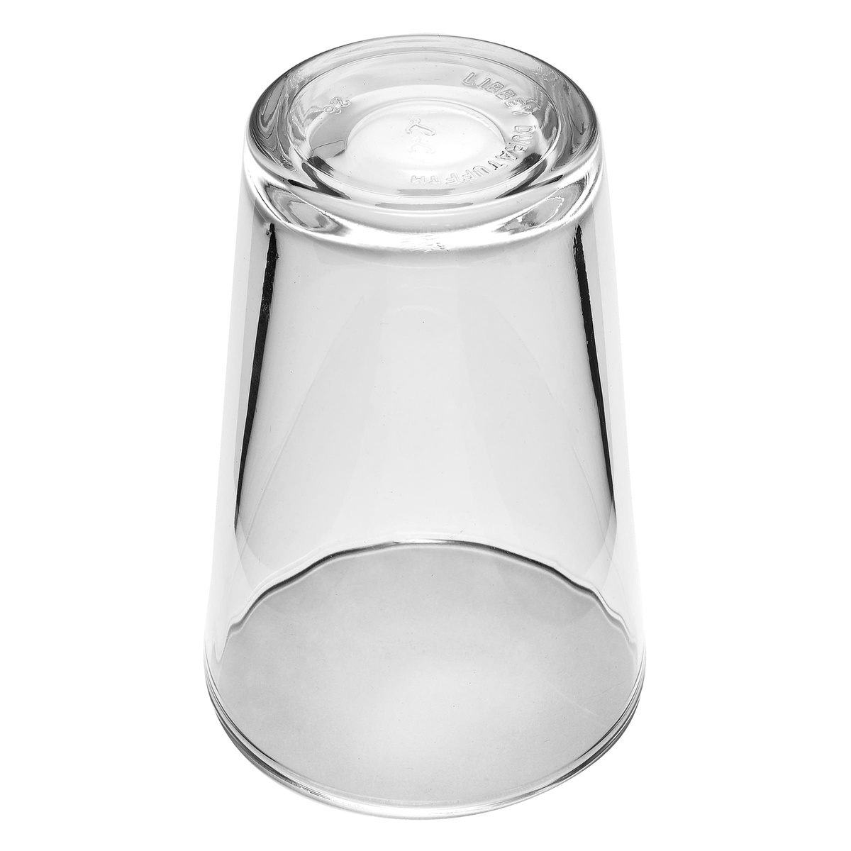 Libbey 15585 hi-ball glass inverted showing embossed DuraTuff marking on the base