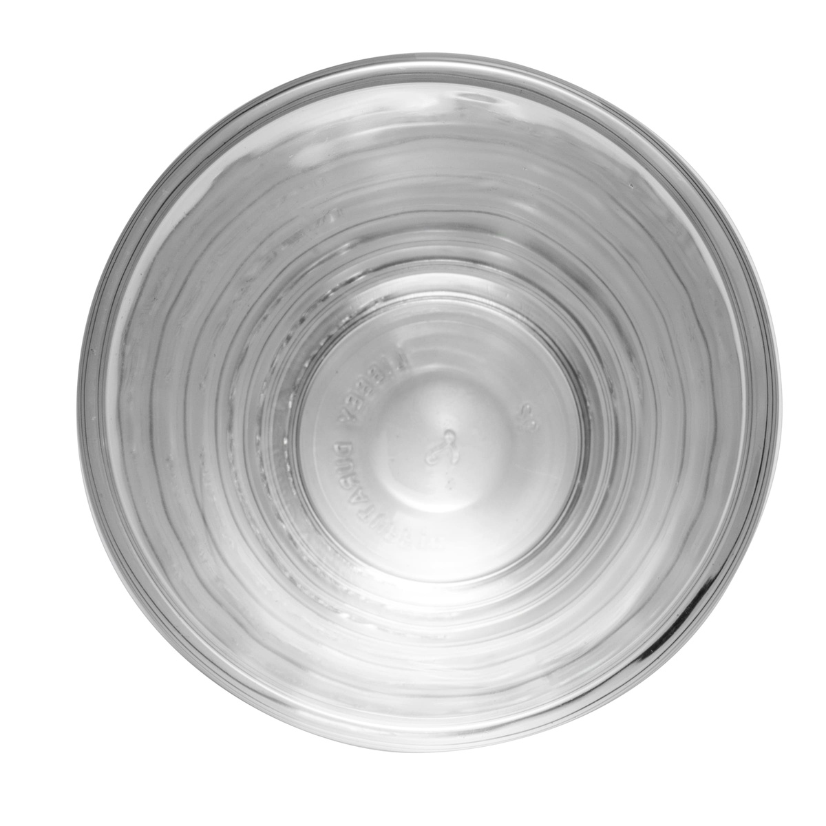 Libbey 15585 hi-ball glass viewed straight down from above, showing interior and ribbed sidewall detail