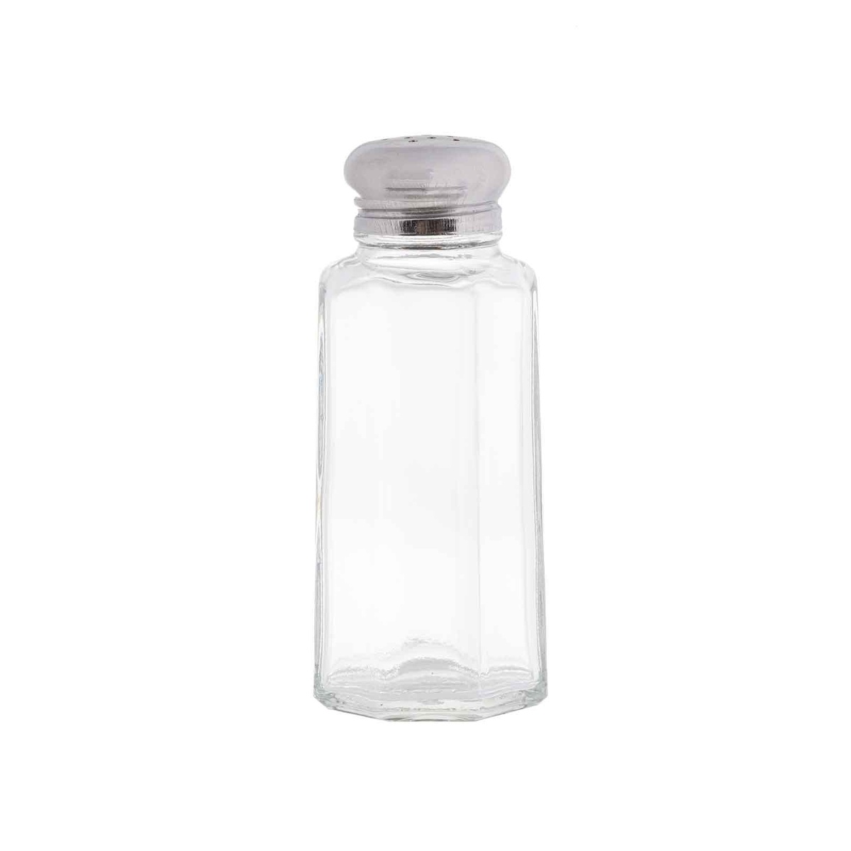 TableCraft 2 oz paneled glass salt and pepper shaker upright view with stainless steel top