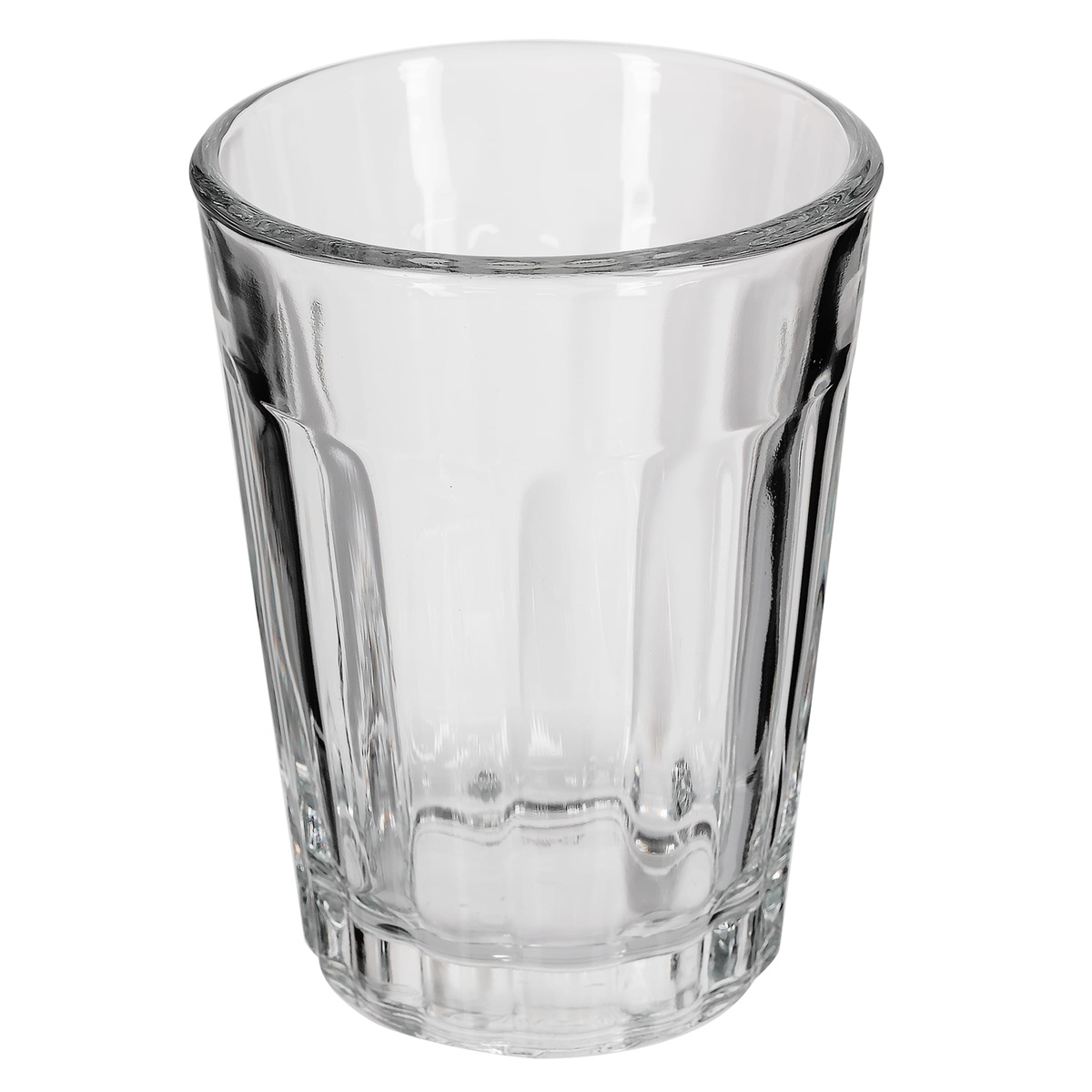 Libbey 15640 paneled tumbler viewed from a slightly elevated angle showing open rim and paneled body