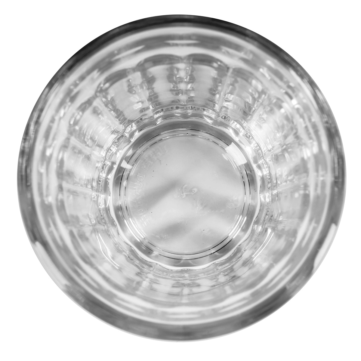 Top-down view looking inside the Libbey 15640 paneled tumbler showing the circular base and panel pattern