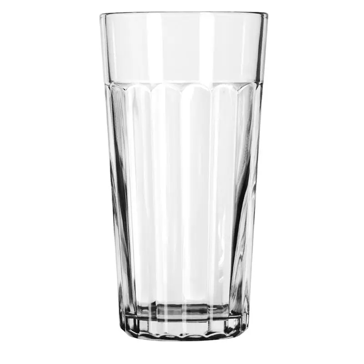 Libbey 15643 20 oz clear paneled iced tea tumbler with vertical panel design on white background