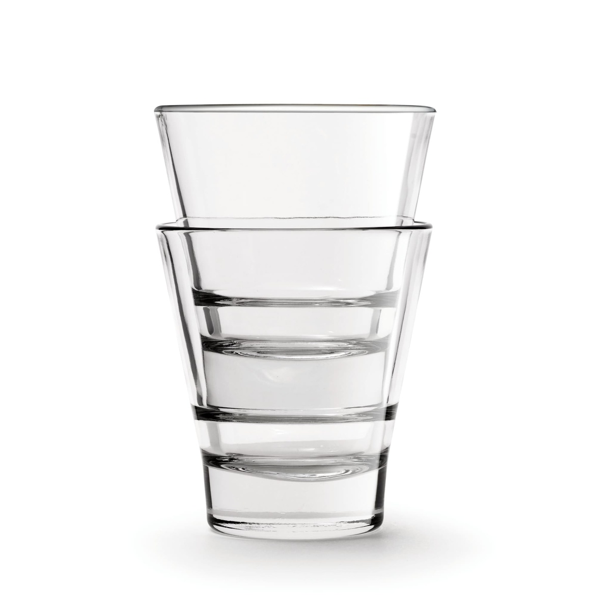 Two Libbey Endeavor double old fashioned glasses stacked on top of each other showing space-saving stacking capability
