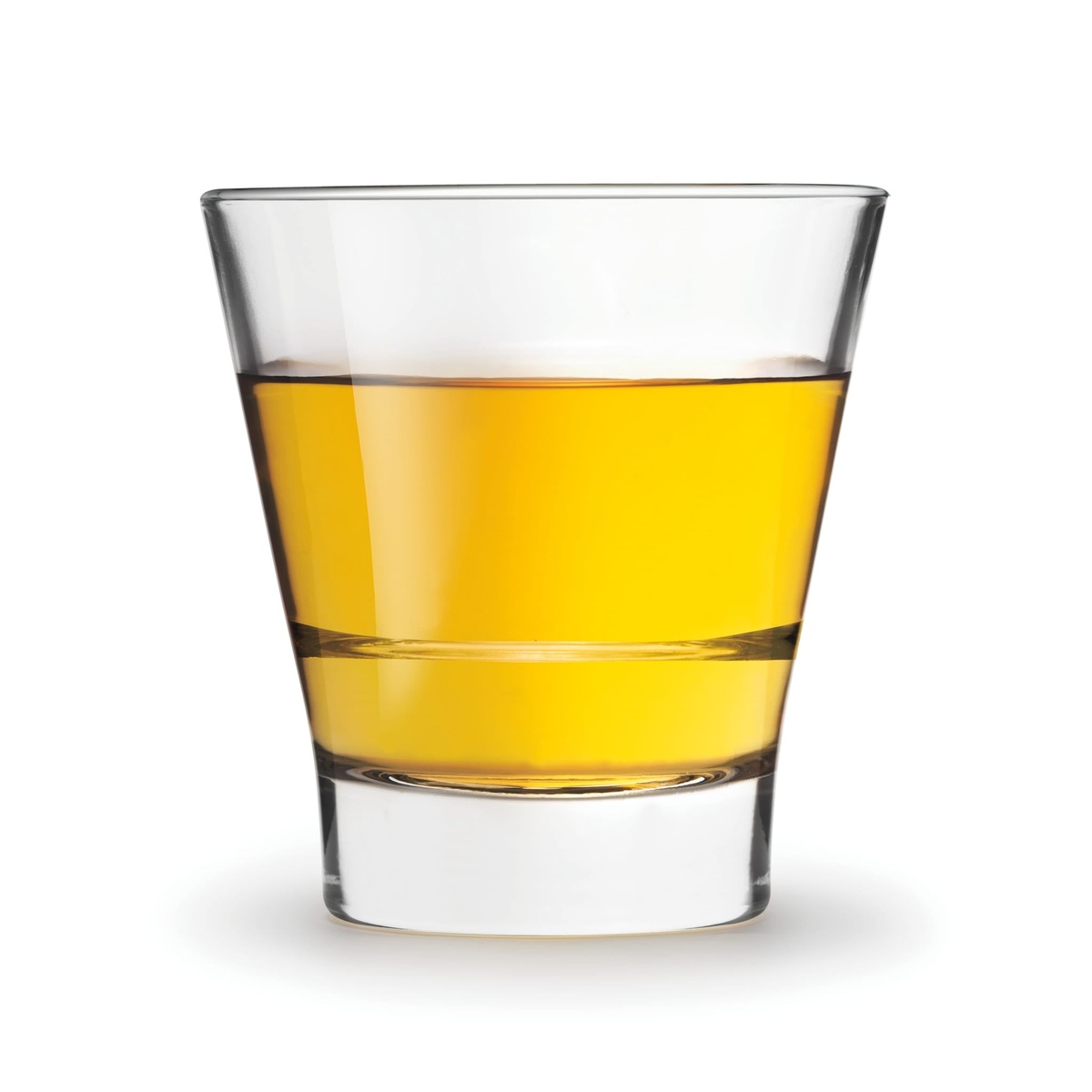 Libbey Endeavor 12 oz double old fashioned glass filled with amber spirit