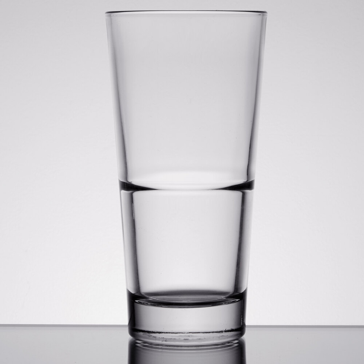Libbey 15717 Endeavor 20 oz. stackable cooler glasses stacked two high, showing thick base and conical profile