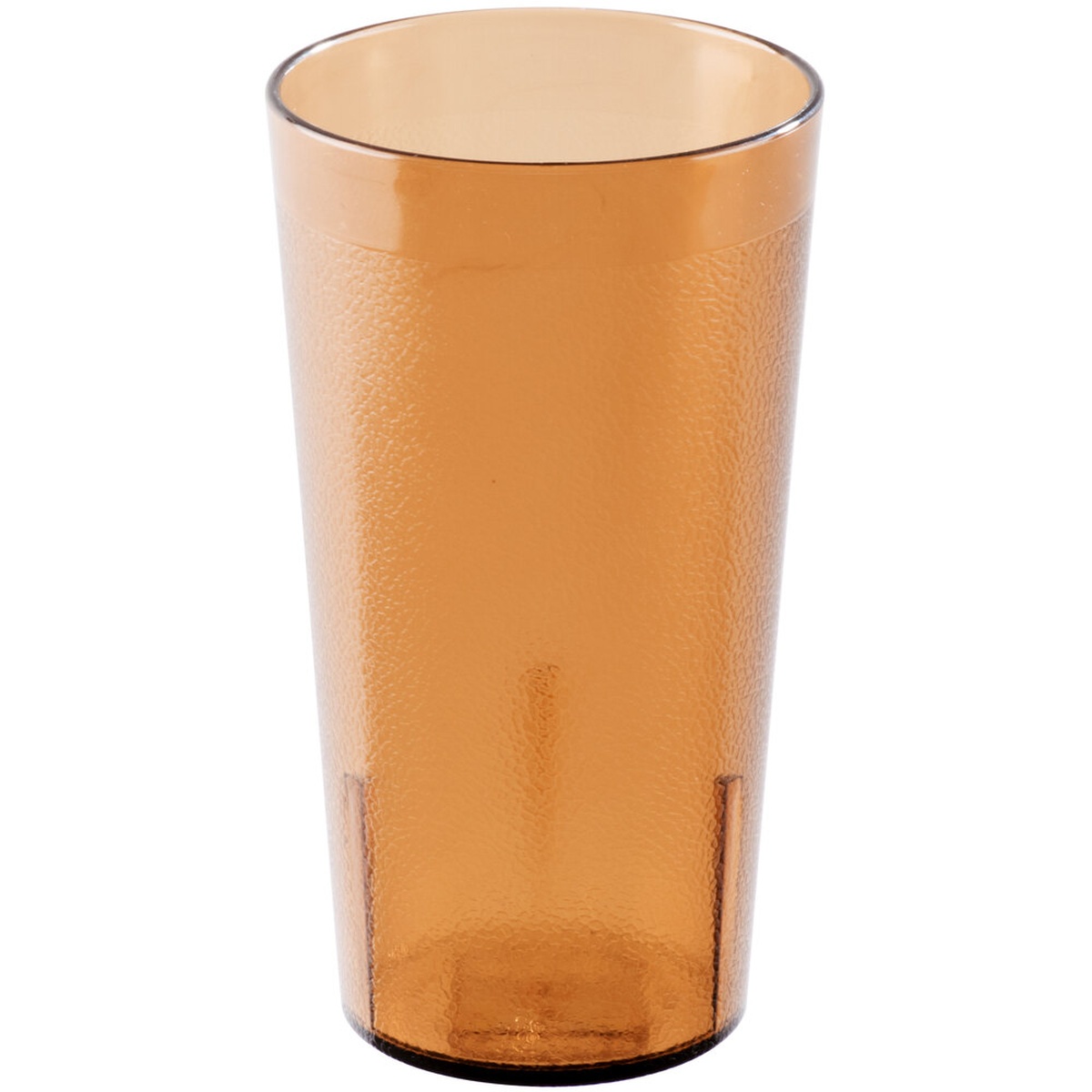 Cambro 1600P153 amber 16.4 oz. SAN plastic tumbler, single unit on white background