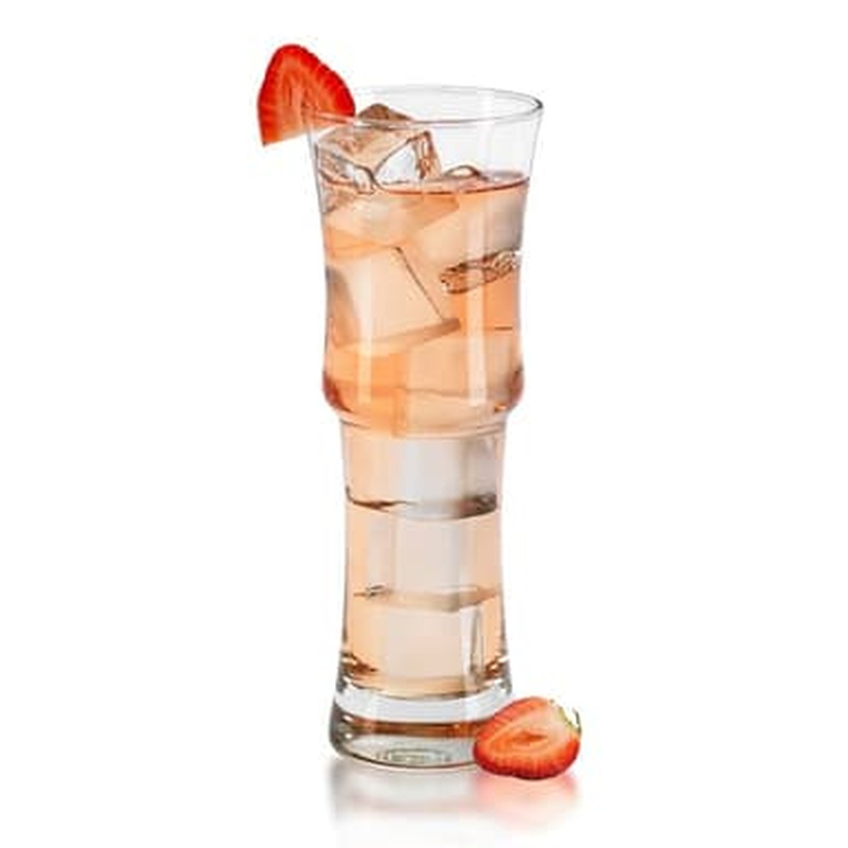 Libbey 1619 Napoli Grande glass filled with a pink iced cocktail and strawberry garnish, showcasing its tall two-tier shape