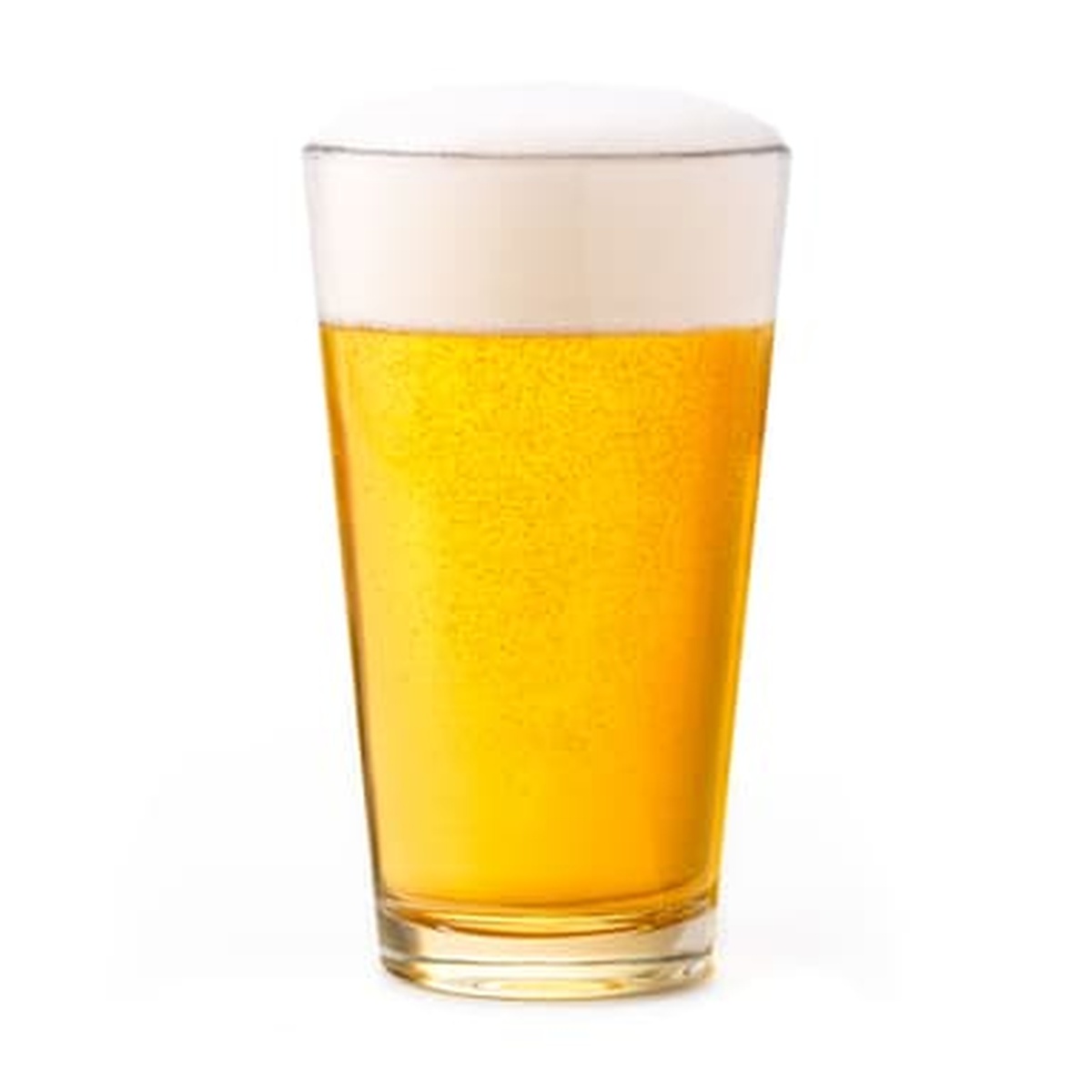 Libbey 1639HT mixing glass filled with golden beer and a frothy head