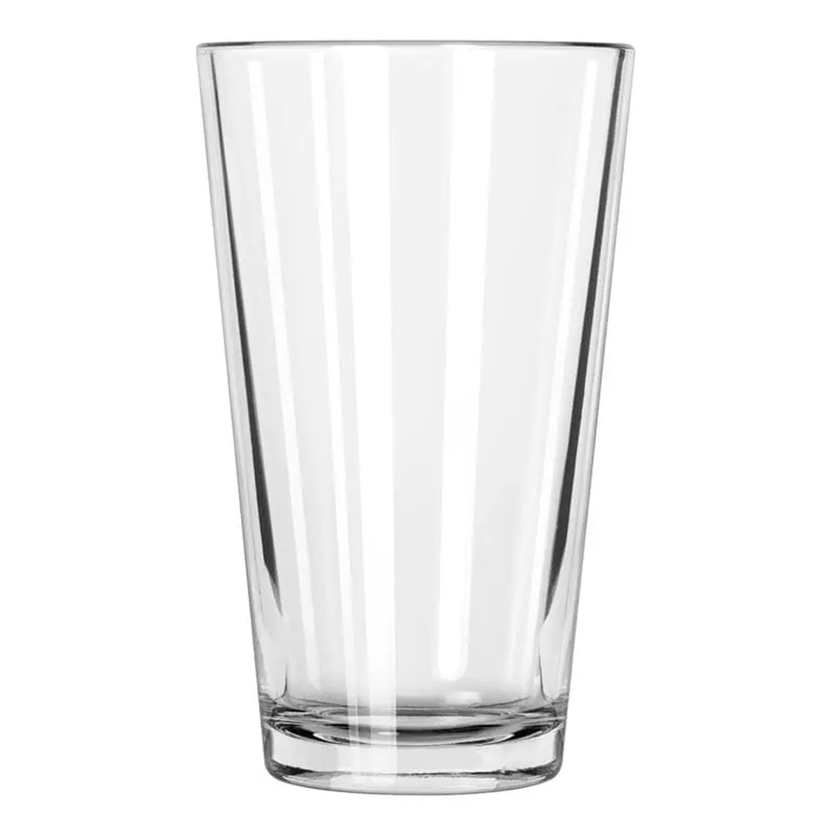 Libbey 1639HT clear 16 oz conical mixing glass on white background