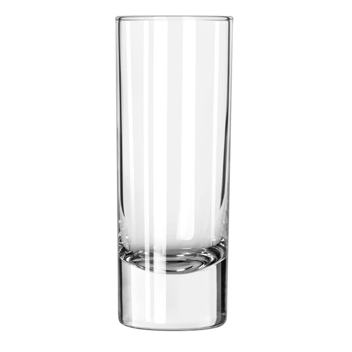 Libbey 1650 clear cordial tall shot glass with thick weighted base and straight sides