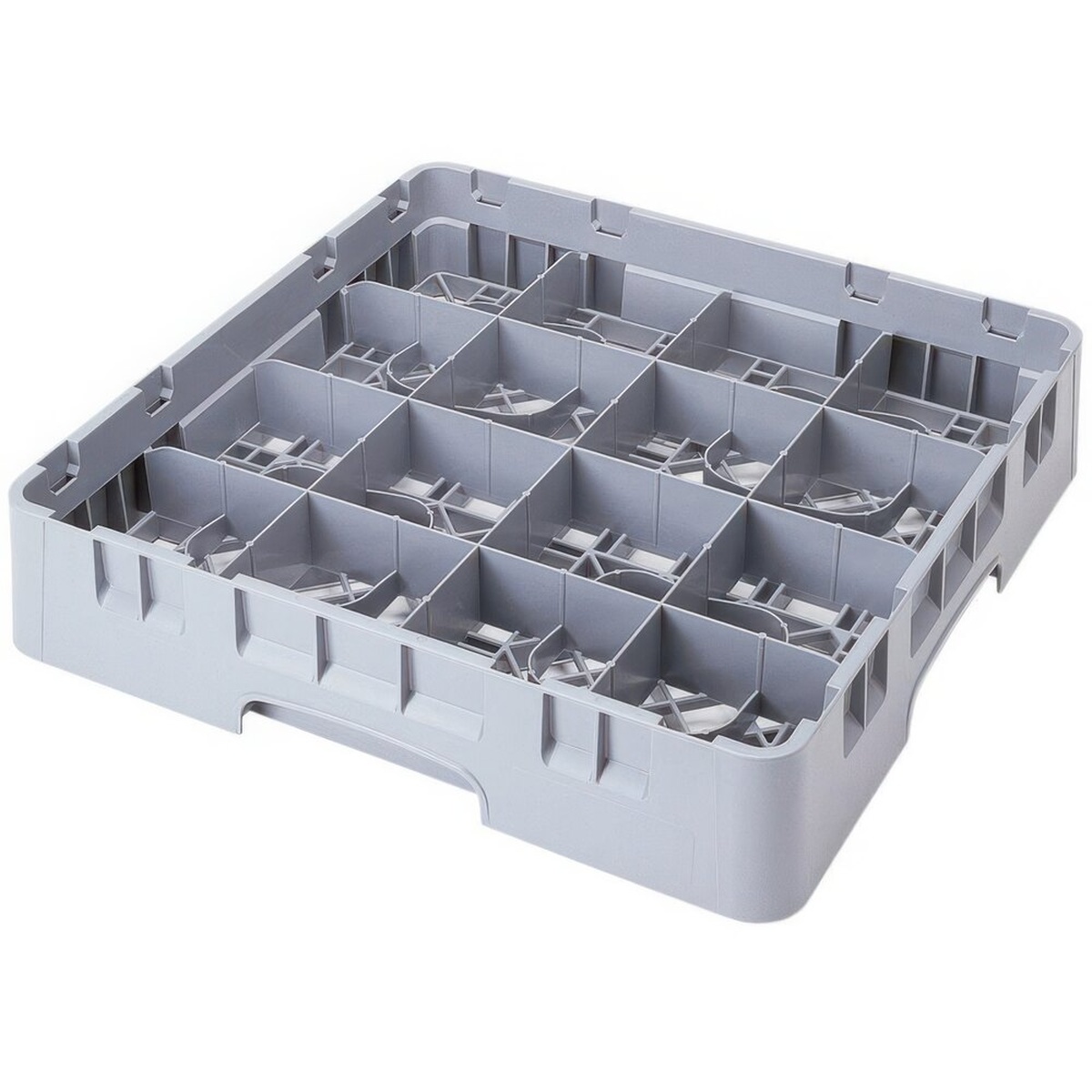 Soft gray Cambro Camrack full size cup rack with 16 compartments