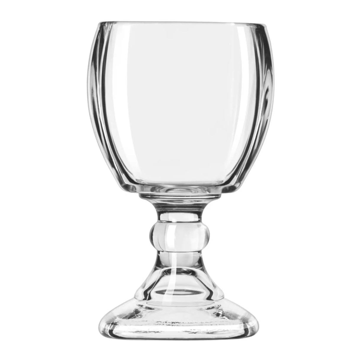 Libbey Suprema Schooner clear glass showing square bowl, molded stem, and wide square foot