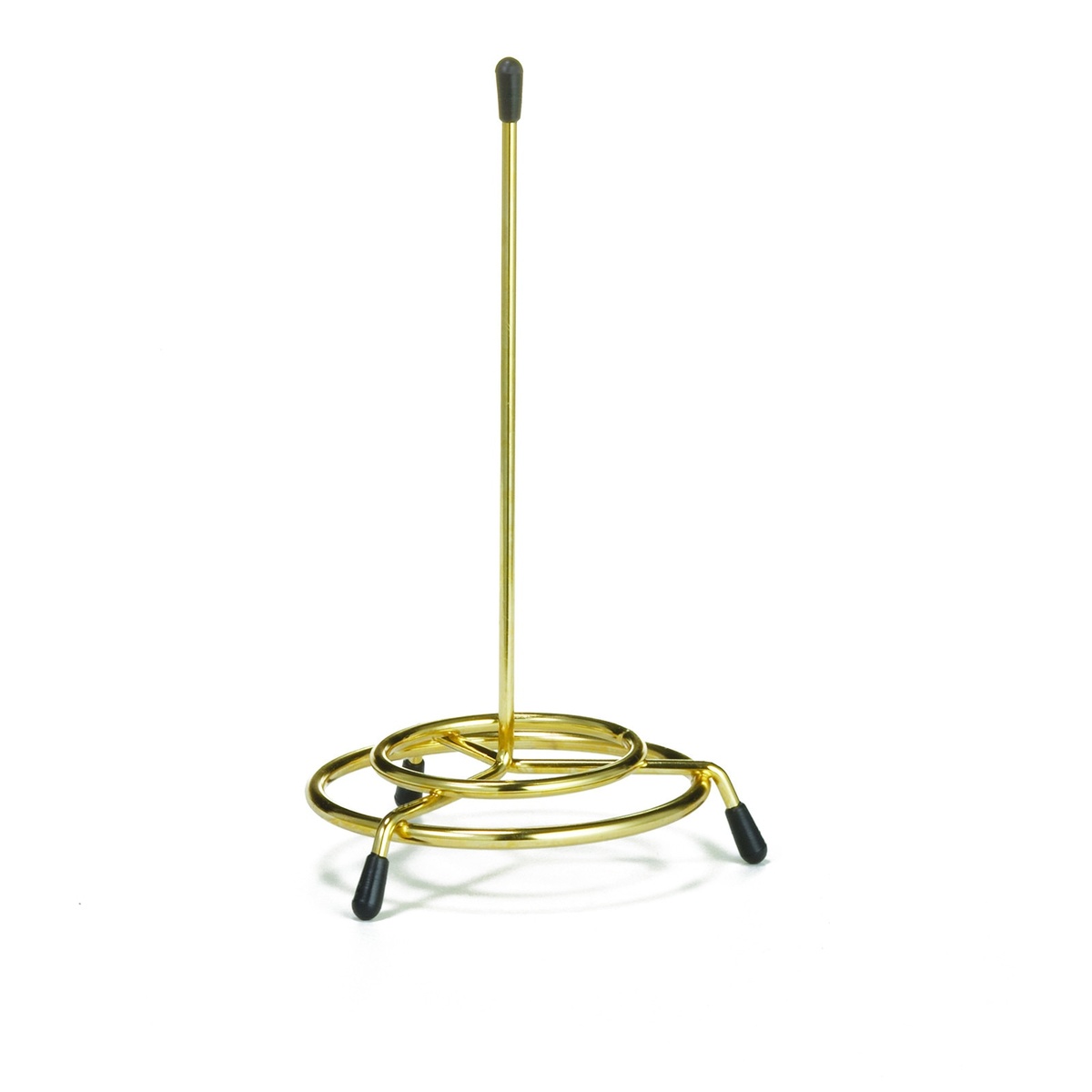 Tablecraft 172 brass-plated steel check spindle with circular base and rubber-tipped feet, shown on white background