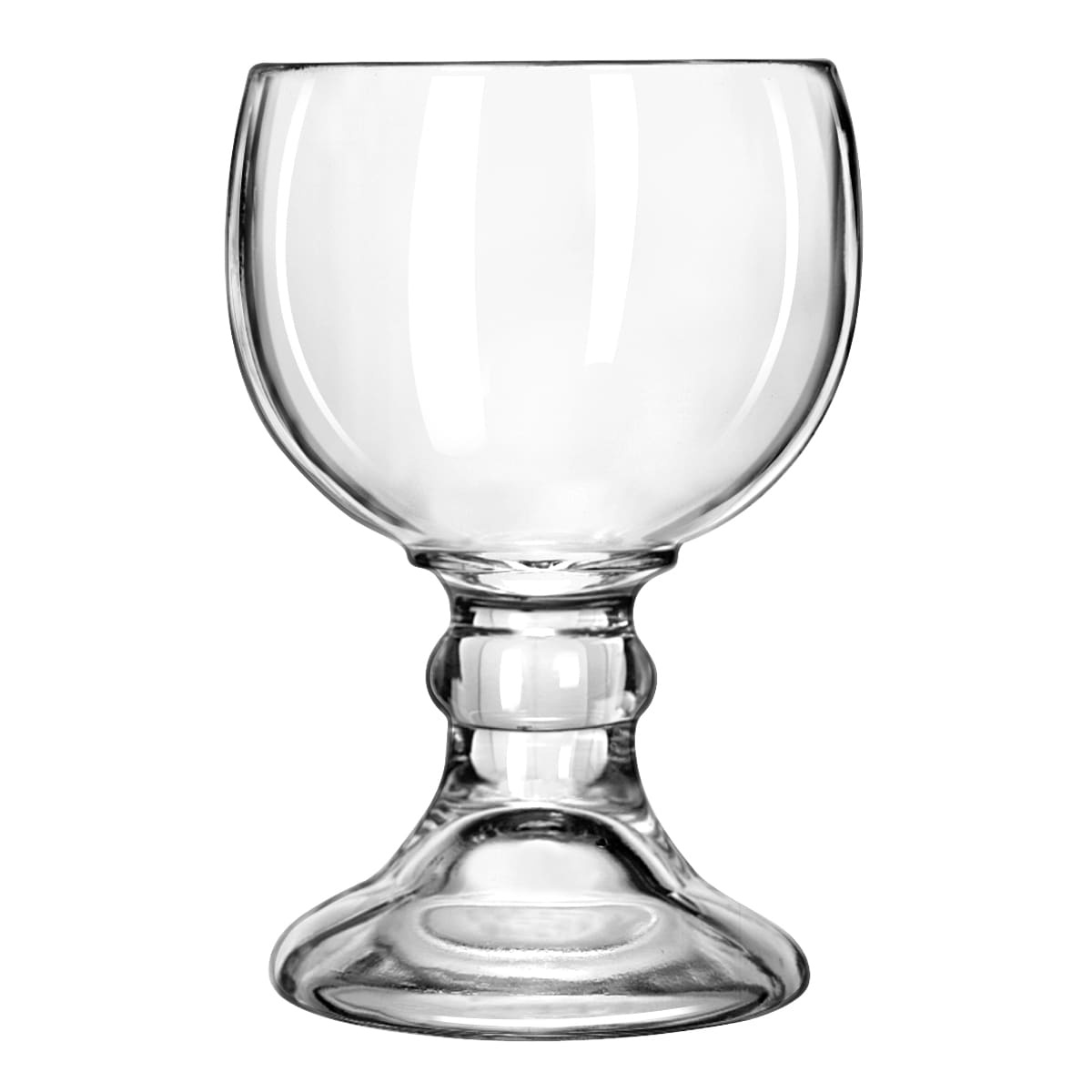 Libbey 1722471 clear 21 oz schooner glass with round bowl, ringed stem, and wide stable base