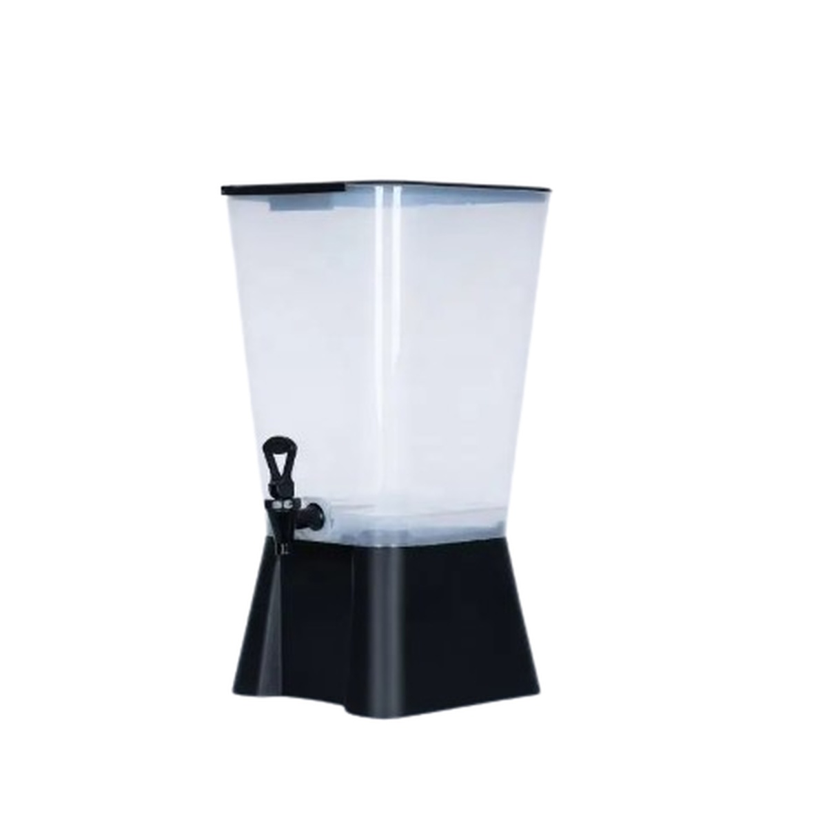 Cresco Resco 5 gallon beverage dispenser with translucent polypropylene container and black base and push-press faucet
