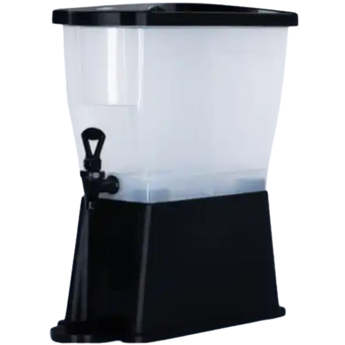 Cresco Resco slim beverage dispenser with translucent container and black base with push press spigot