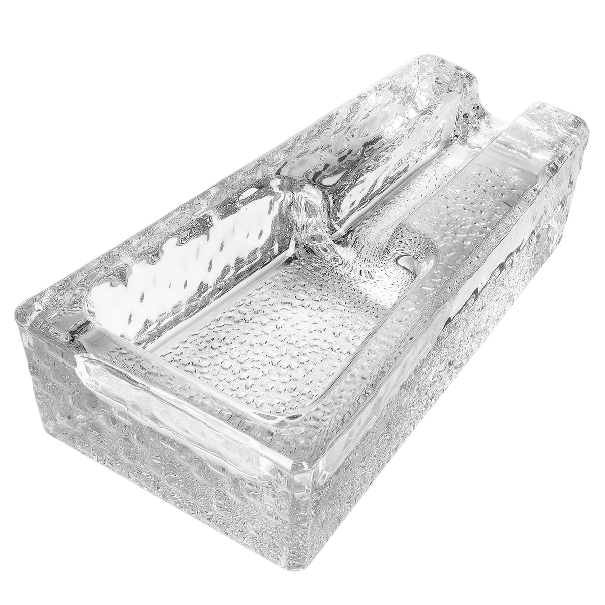 Side-angled view of Libbey 1783682 glass cigar ashtray showing the deep rectangular profile and textured glass sides