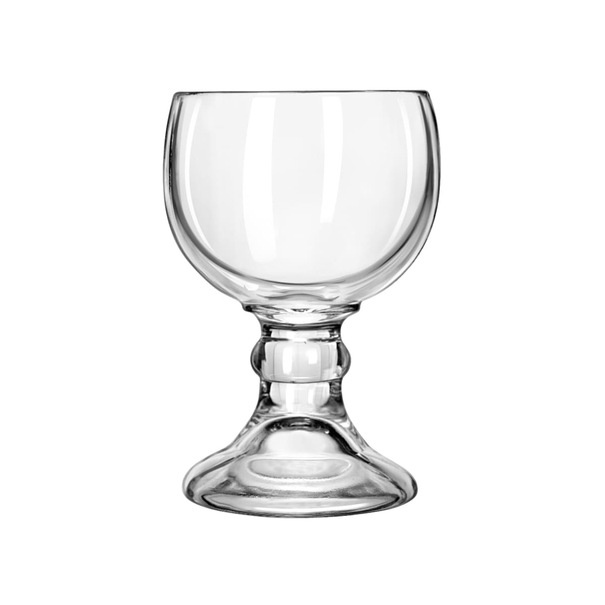 Libbey 1785473 18 oz schooner glass front view showing wide bowl, sculpted stem, and wide foot