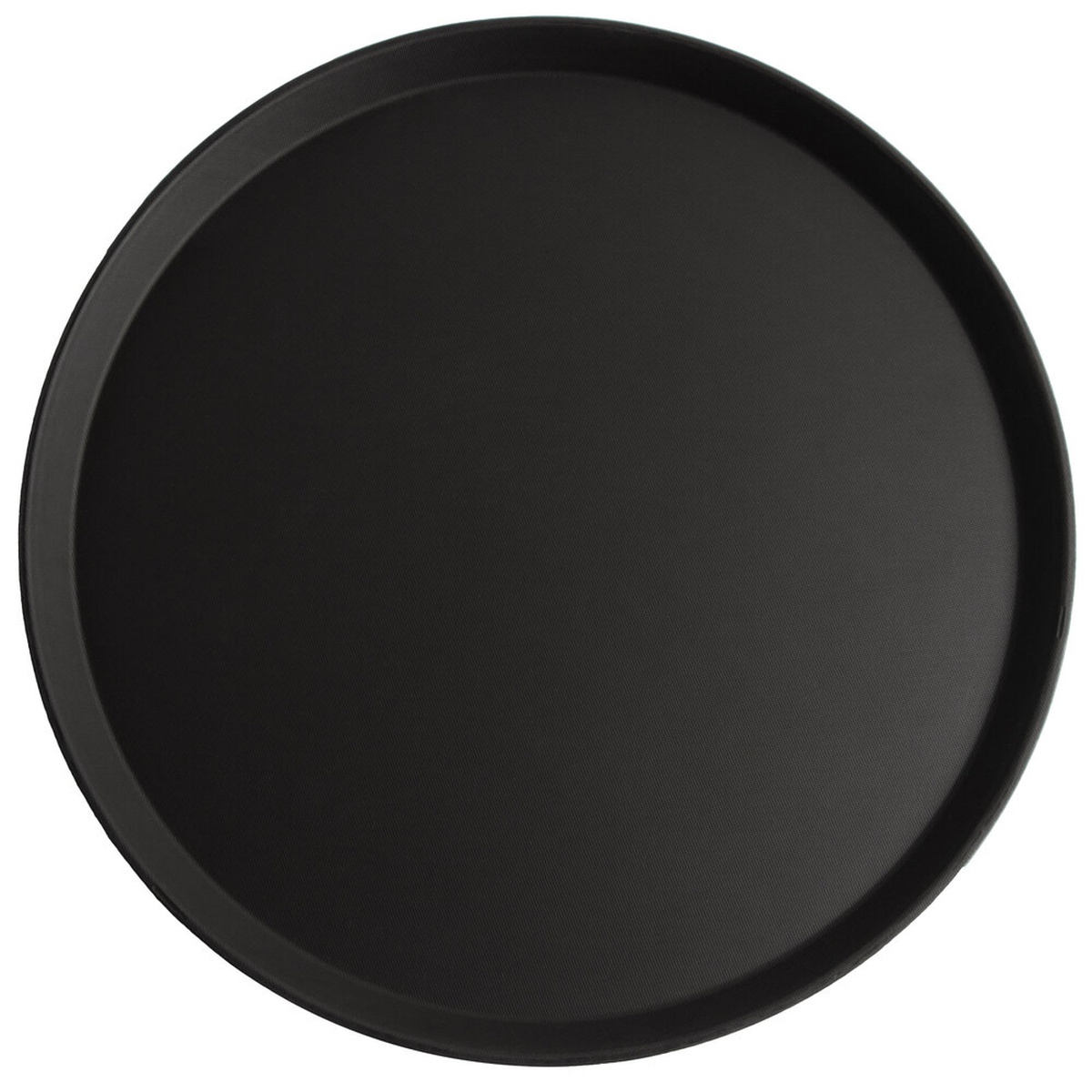 Cambro 1800CT110 Camtread 18-inch round black non-skid fiberglass serving tray, top view